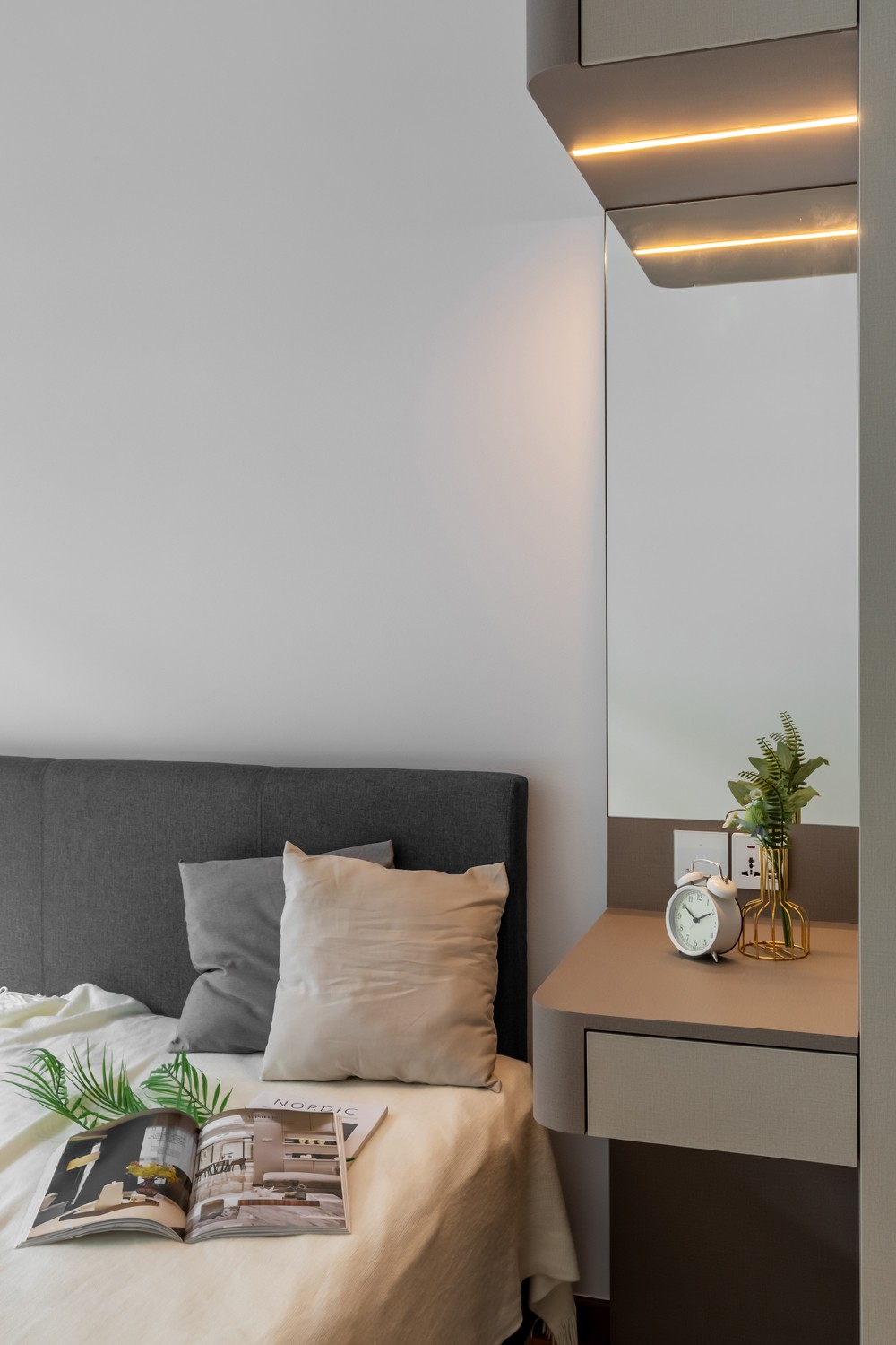 Modern Bedroom with Mirror and Wardrobe