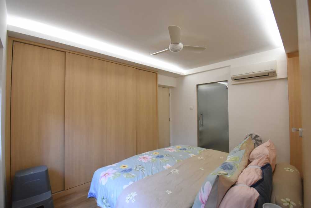 Scandinavian Bedroom with Vinyl Flooring and Feature Wall