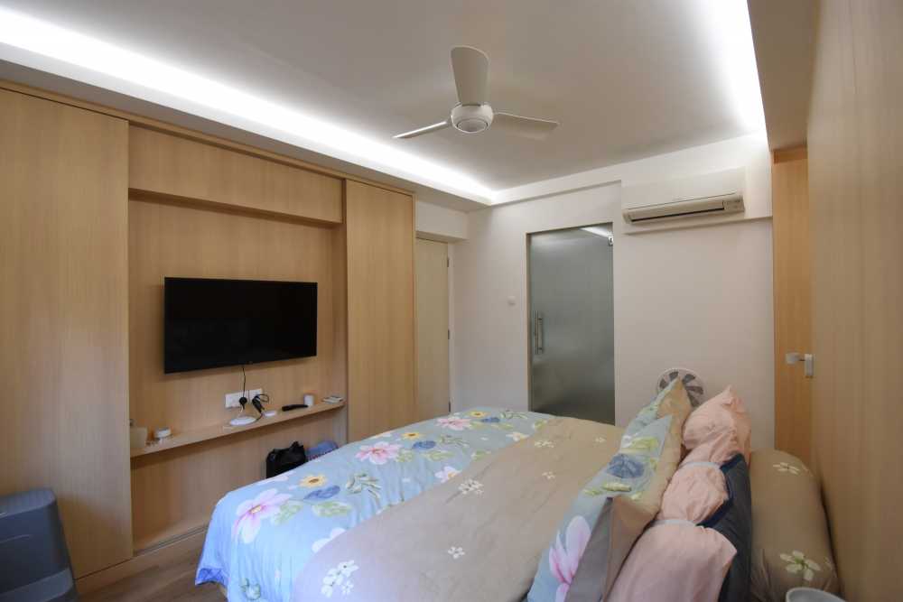 Scandinavian Bedroom with Vinyl Flooring and Feature Wall