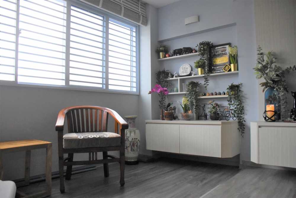 Vintage Living Room with TV Console and Feature Wall