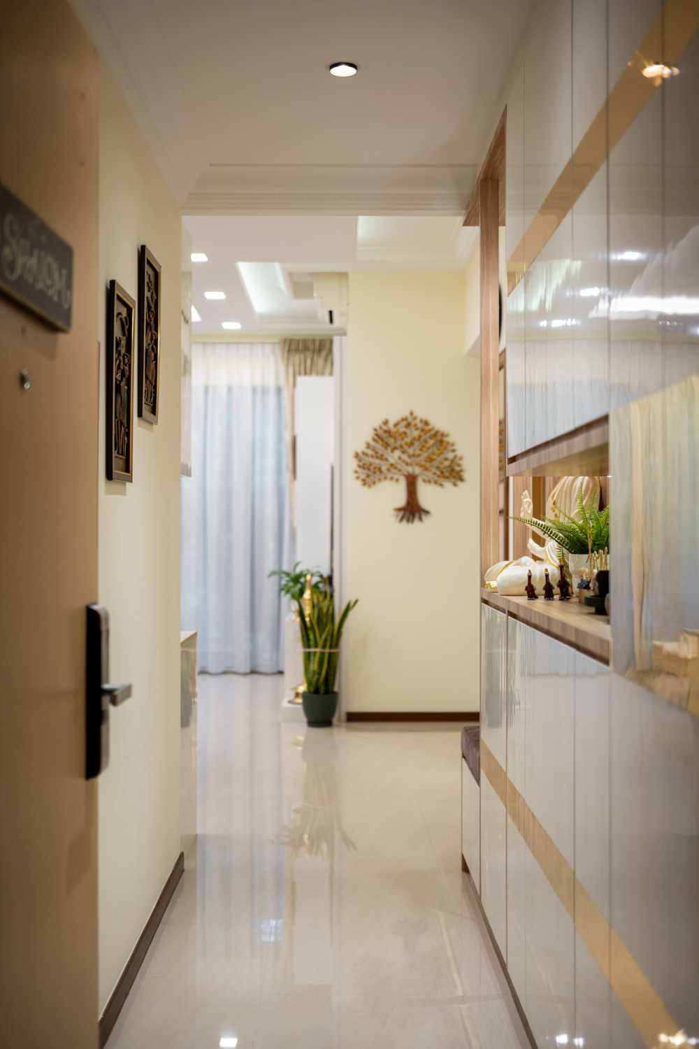 Modern Entryway with Settee and Homogeneous Tiles