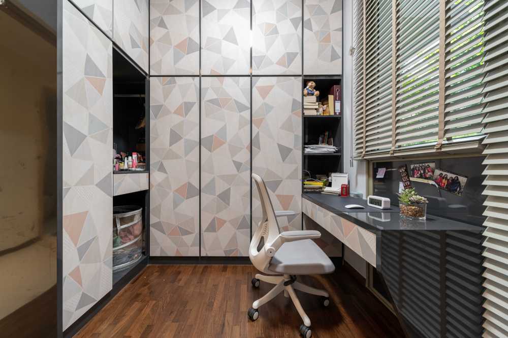 Modern Bedroom with Parquet Floor and Mirror