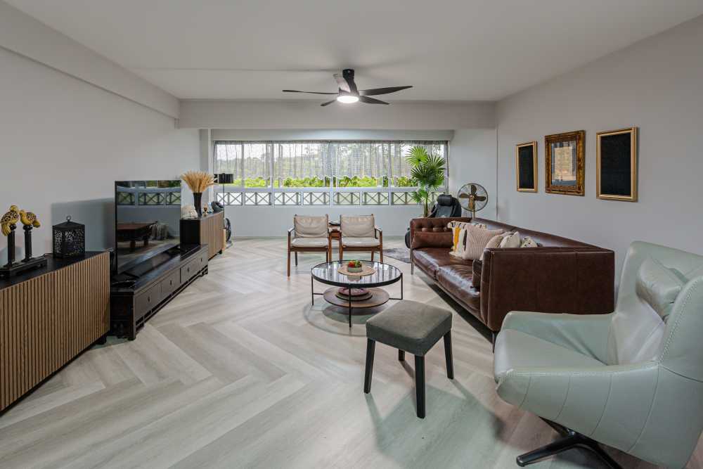 Modern Living Room with Vinyl Flooring and TV Console
