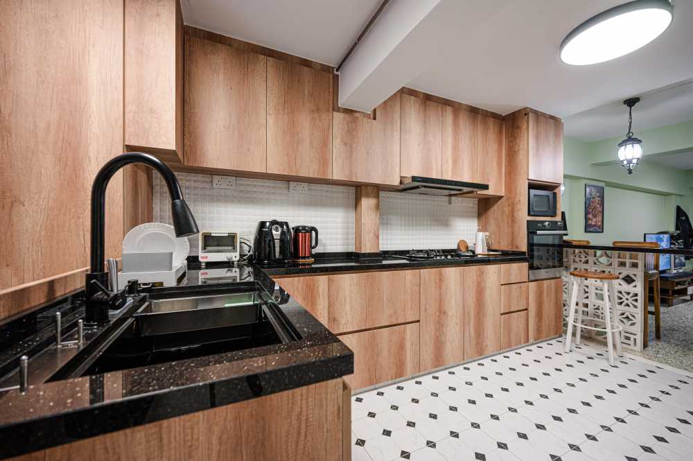 Asian Kitchen with Countertop and Mosaic