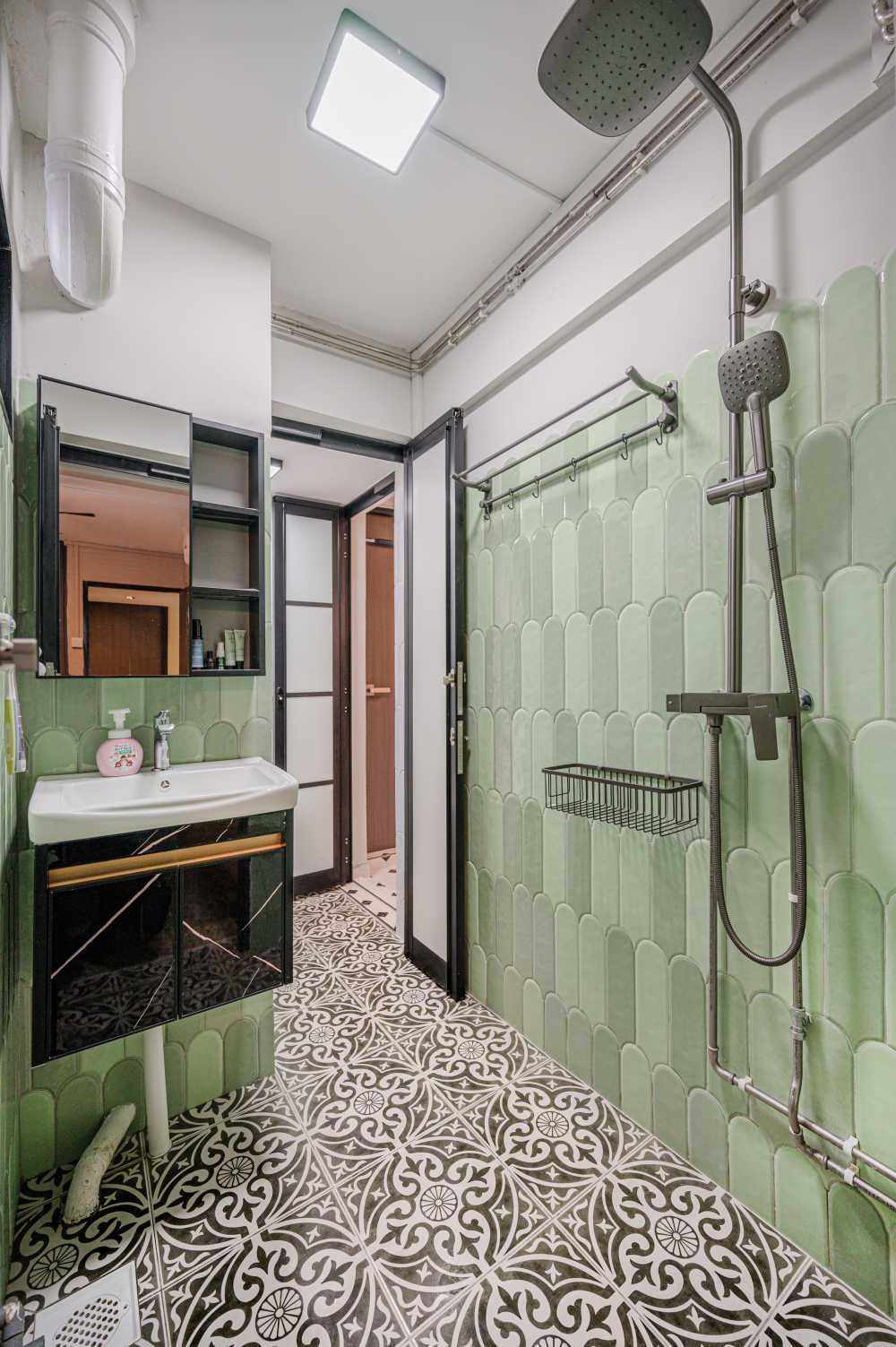 Asian Bathroom with Rainshower and Bathroom Storage