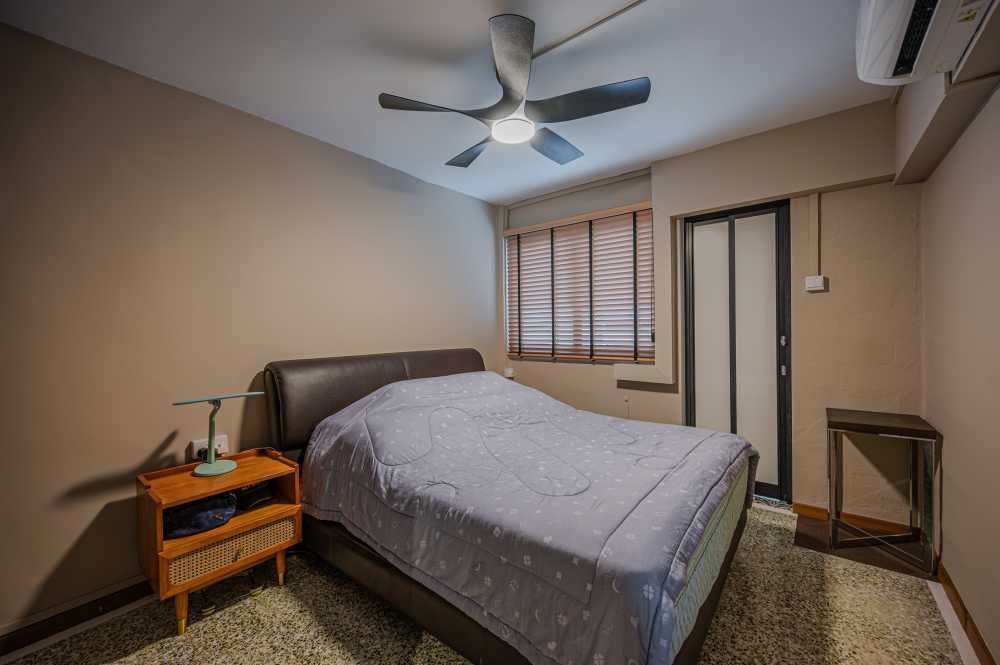 Asian Bedroom with Granite Floor and Flooring