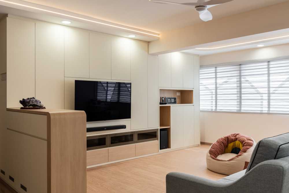 Scandinavian Living Room with Vinyl Flooring and Sofa