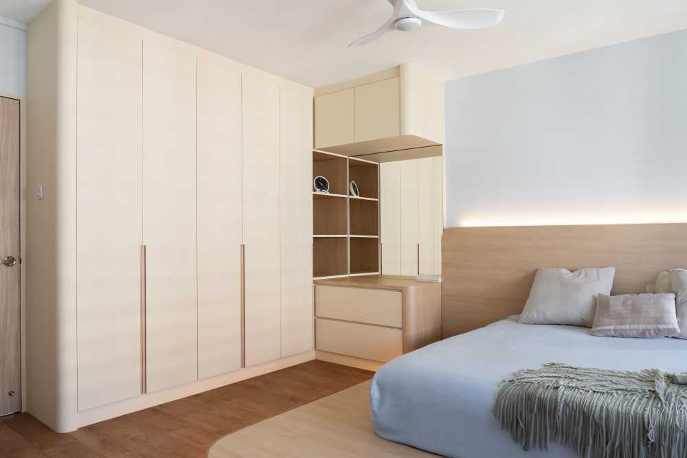 Scandinavian Bedroom with Wardrobe and Bedside Table