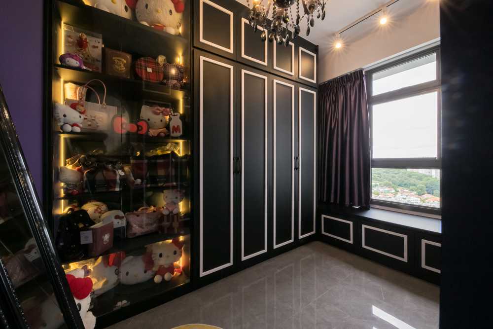 Contemporary Bedroom with Homogeneous Tiles and Blinds