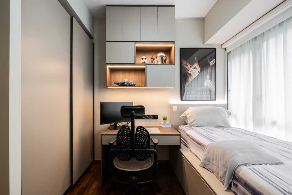 Contemporary Bedroom with Vinyl Flooring and Single Bed