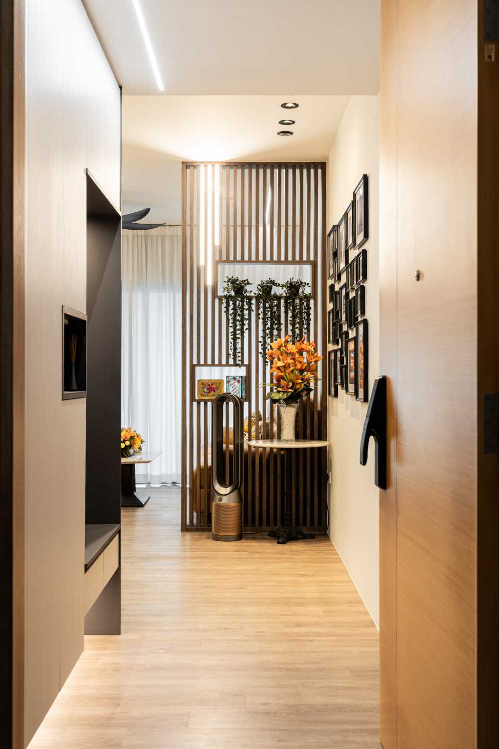 Contemporary Entryway with Mirror and Seating Bench