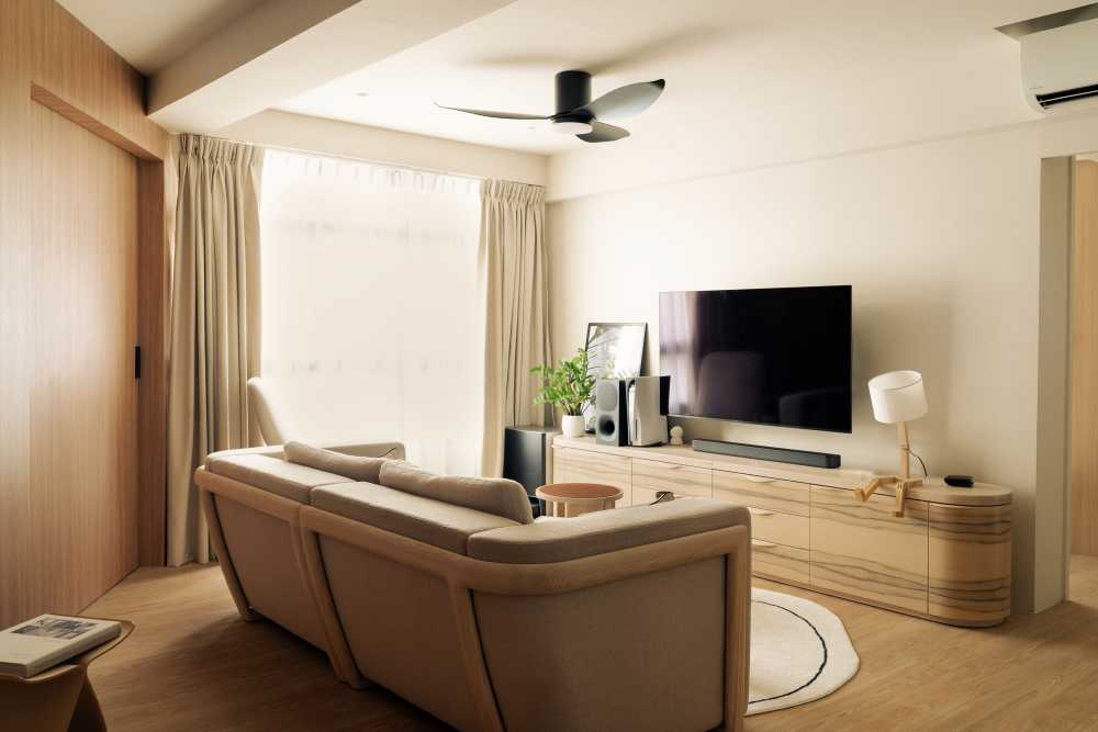 Scandinavian Living Room with Vinyl Flooring and TV Console