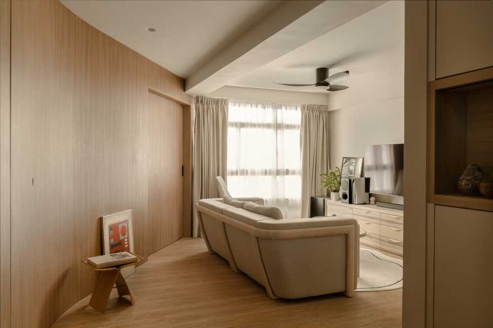 Scandinavian Living Room with Vinyl Flooring and Sofa
