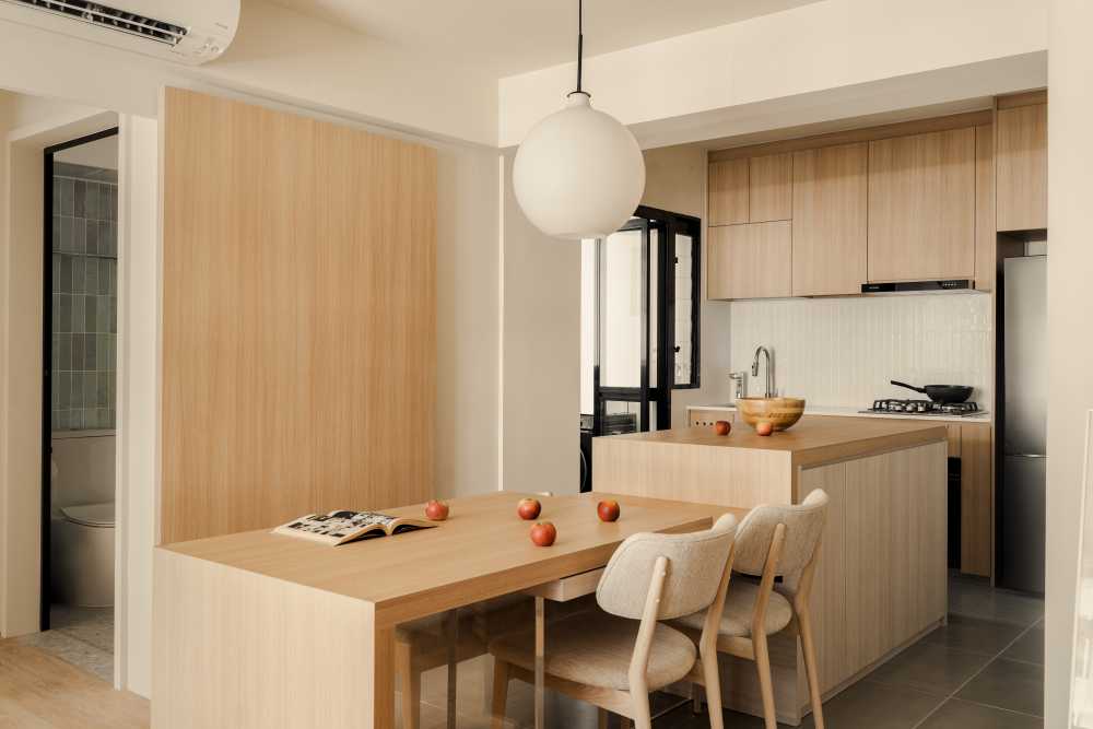 Scandinavian Kitchen with Countertop and Vinyl Flooring