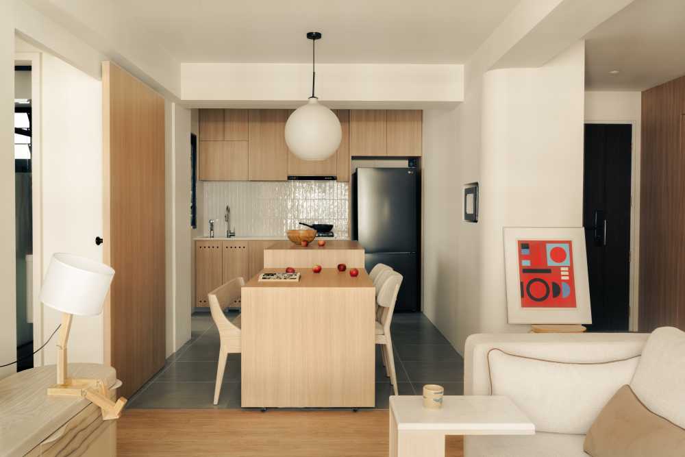 Scandinavian Kitchen with Countertop and Vinyl Flooring