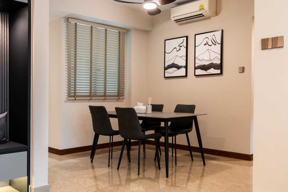 Contemporary Dining Room with Ceiling Light and Downlights