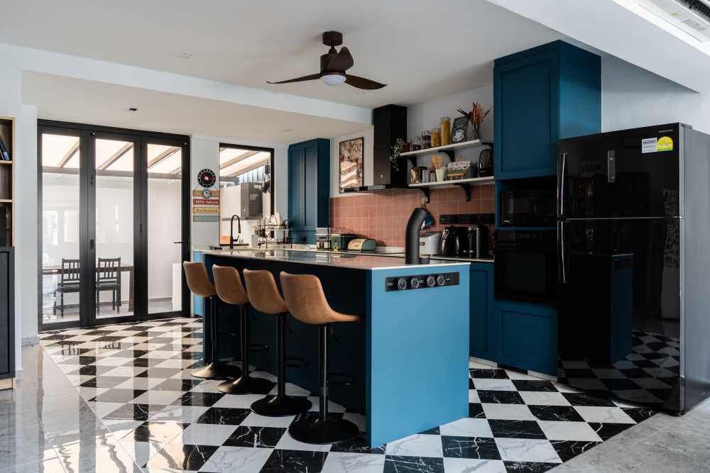 Eclectic Kitchen with Homogeneous Tiles and Wood Flooring