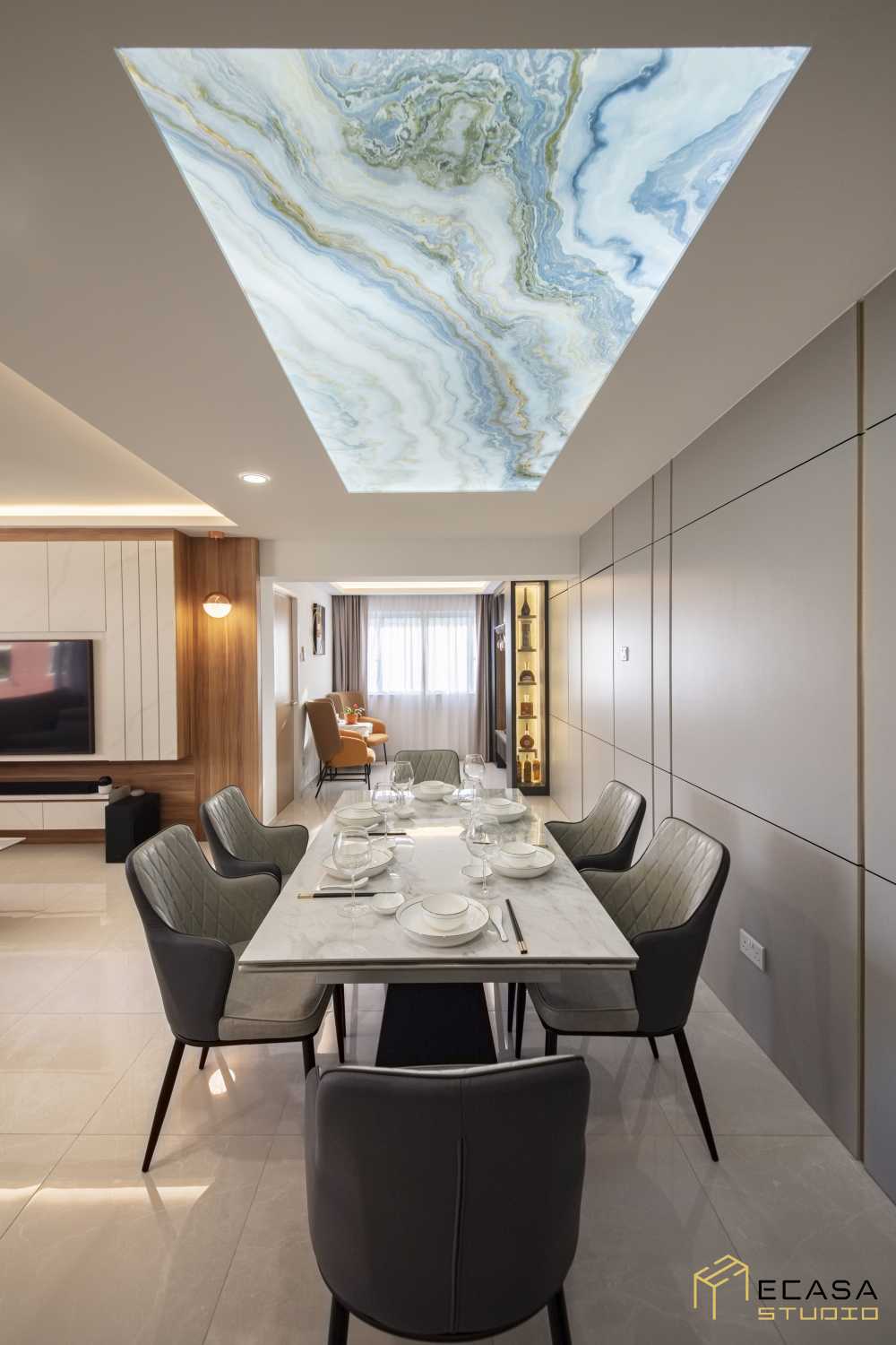 Contemporary Dining Room with Ceiling Light and Dining Table