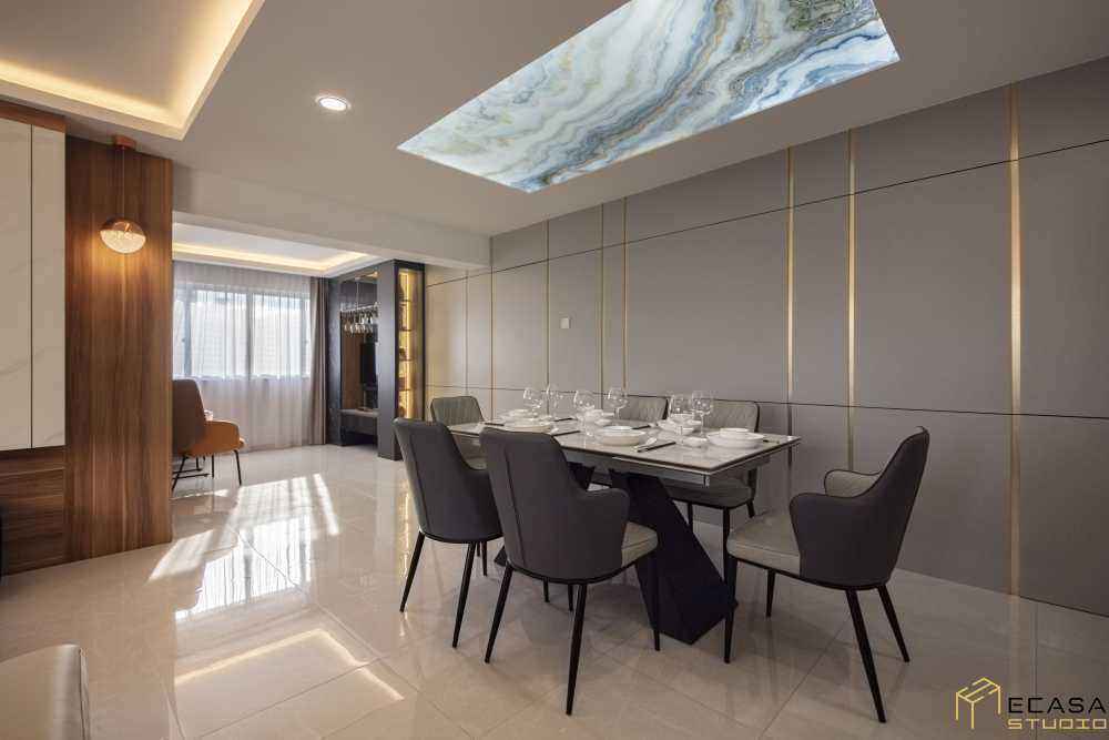 Contemporary Dining Room with Ceiling Light and Dining Table