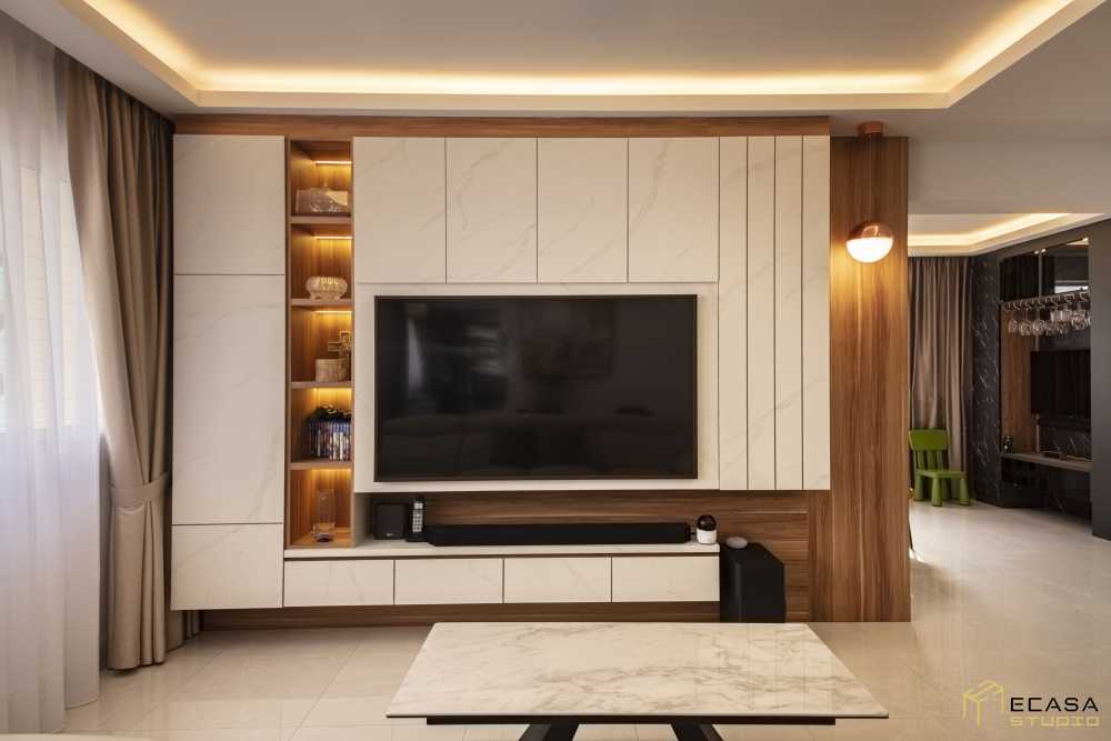 Contemporary Living Room with Marble Floor and TV Console