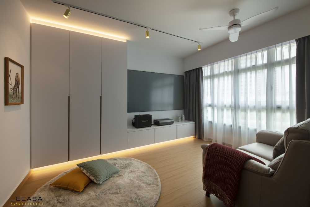 Scandinavian Living Room with TV Console and Carpet