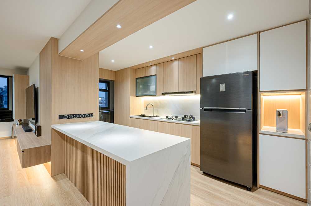 Modern Kitchen with Countertop and Vinyl Flooring
