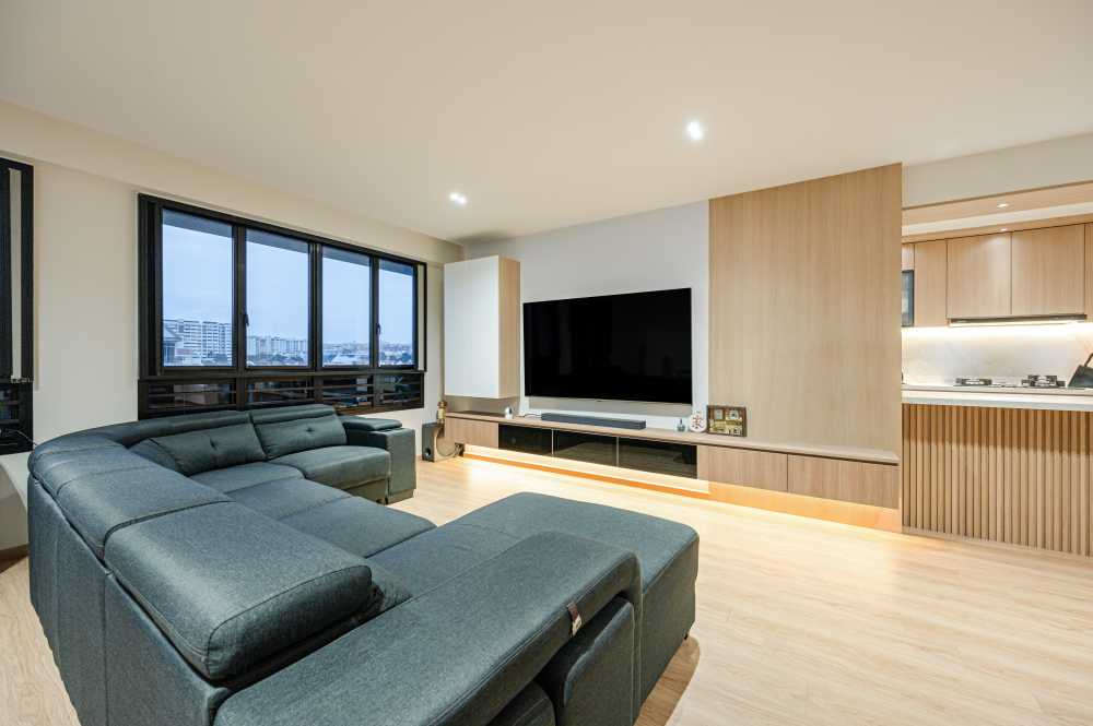 Modern Living Room with Vinyl Flooring and TV Console