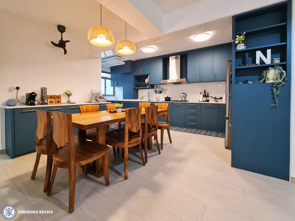 Vintage Dining Room with Homogeneous Tiles and Ceiling Light