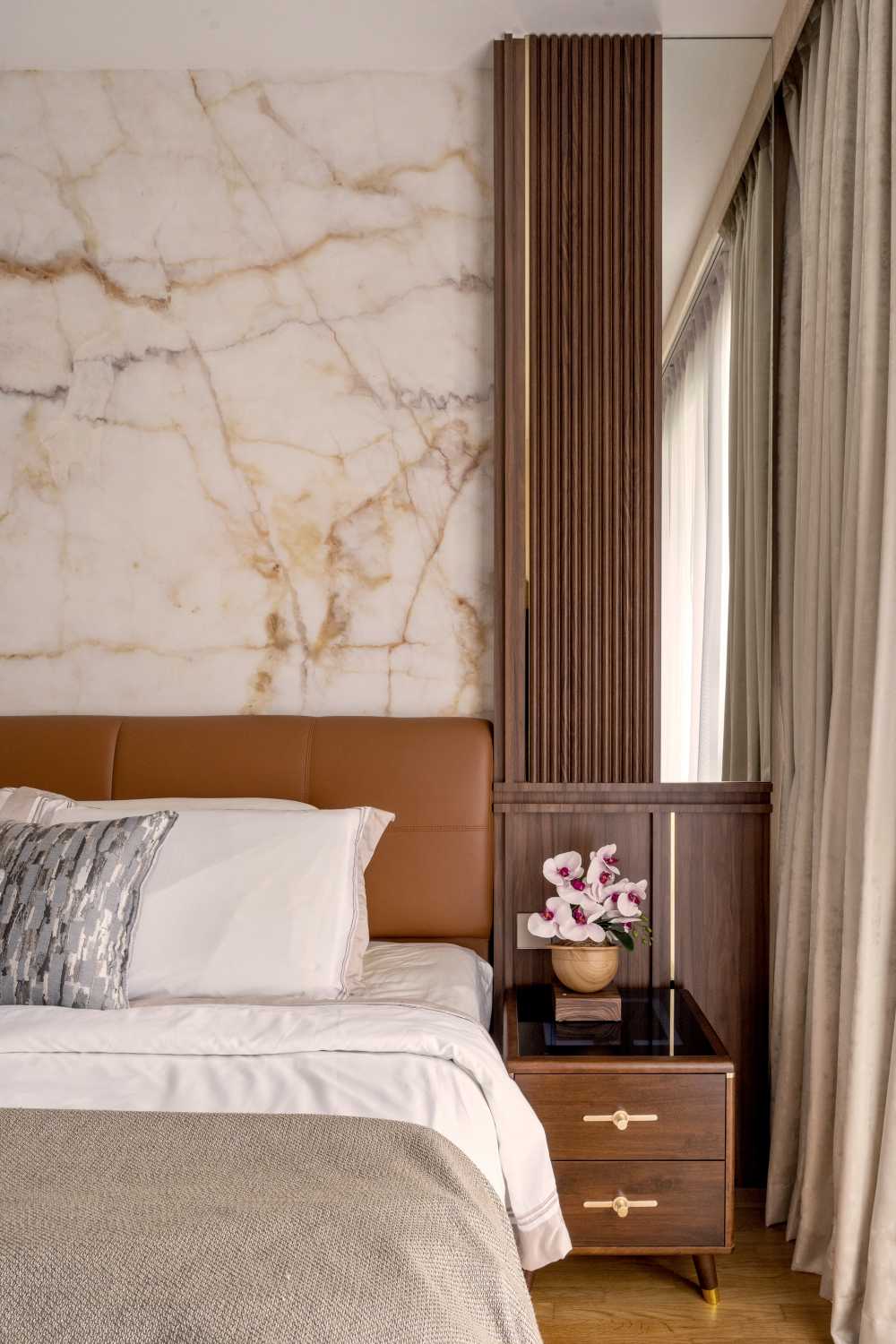 Contemporary Bedroom with Drop Light and Cove Lighting