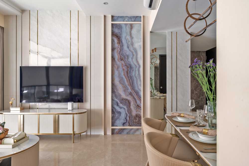 Contemporary Living Room with Cement Floor and TV Console