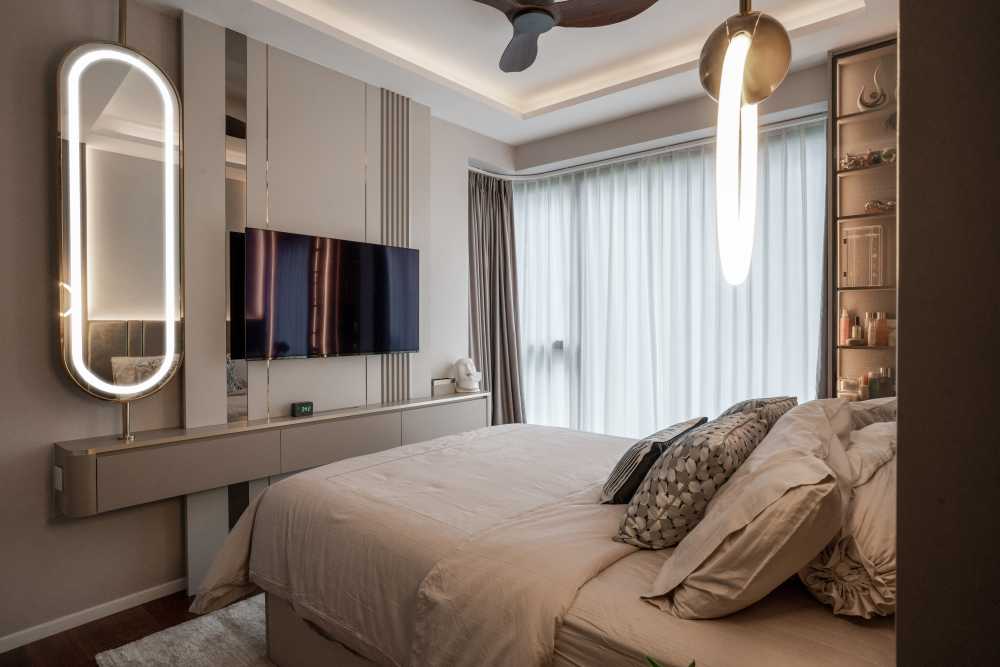 Modern Bedroom with Granite Floor and Marble Floor