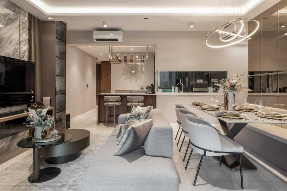 Modern Living Room with Granite Floor and Marble Floor