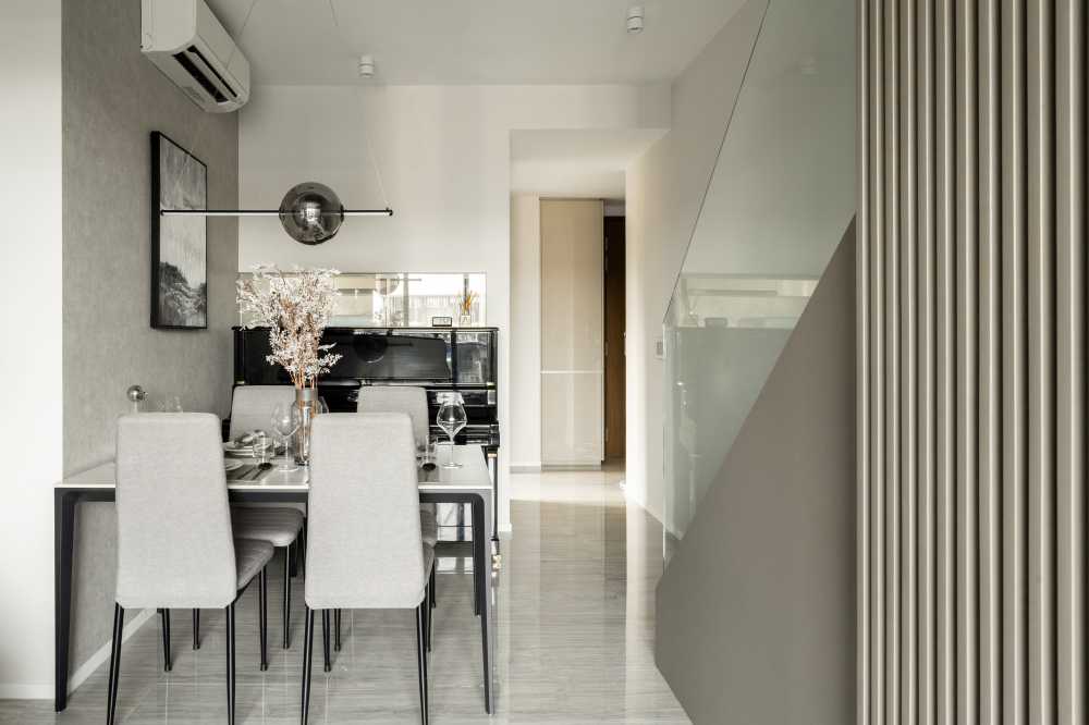 Contemporary Dining Room with Seating Bench and Lighting