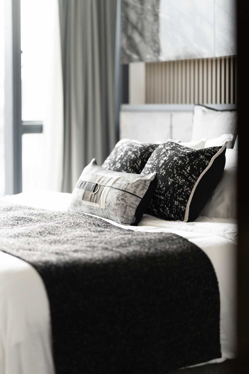 Contemporary Bedroom with Granite Floor and Marble Floor