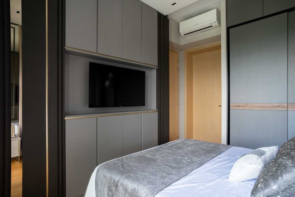 Modern Bedroom with Chandelier and Downlights