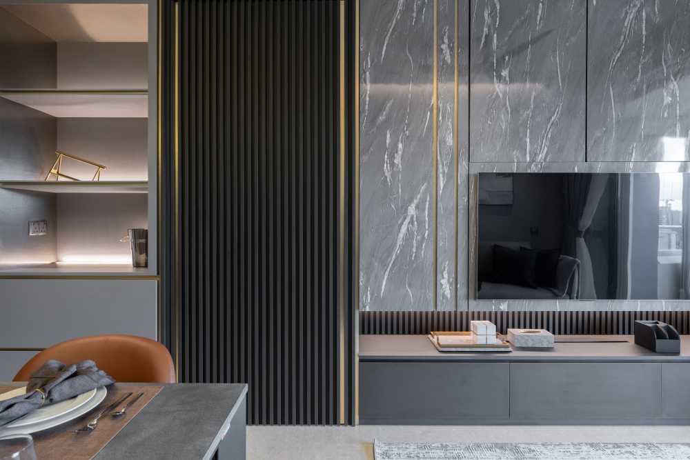 Modern Living Room with Granite Floor and Marble Floor