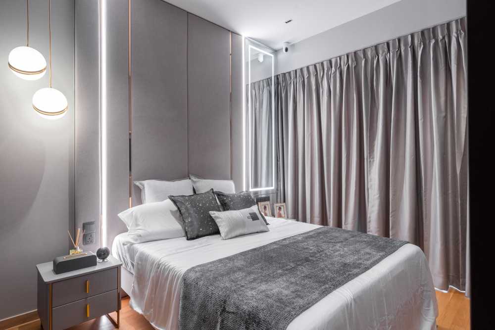 Modern Bedroom with Bay Window and Cove Lighting