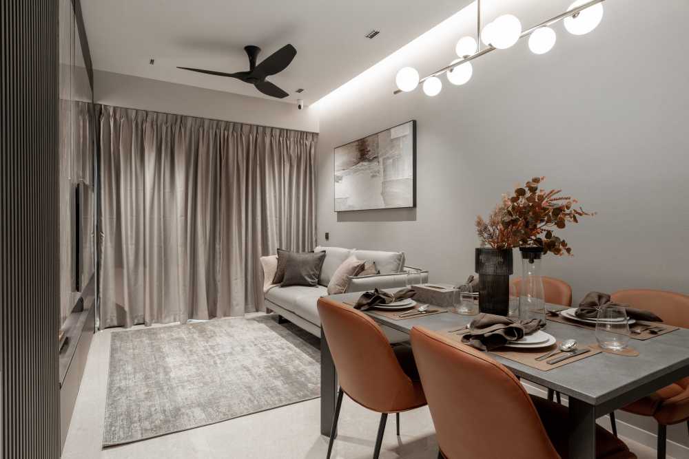 Modern Living Room with Granite Floor and Feature Wall