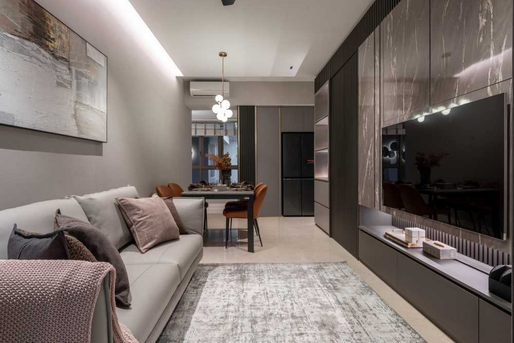 Modern Living Room with Granite Floor and Marble Floor