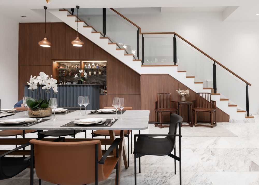 Modern Dining Room with Cove Lighting and Drop Ceiling