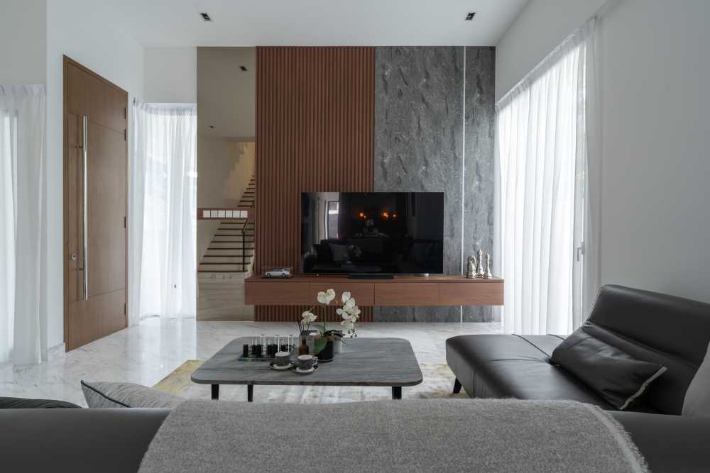 Modern Living Room with Countertop and Vinyl Flooring