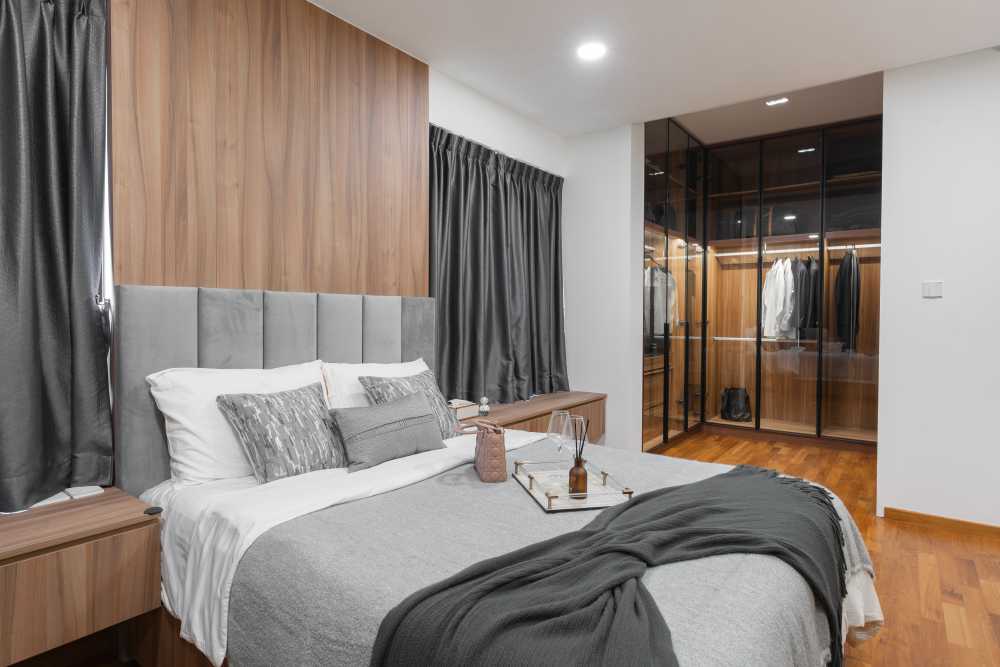 Modern Bedroom with Granite Floor and Marble Floor