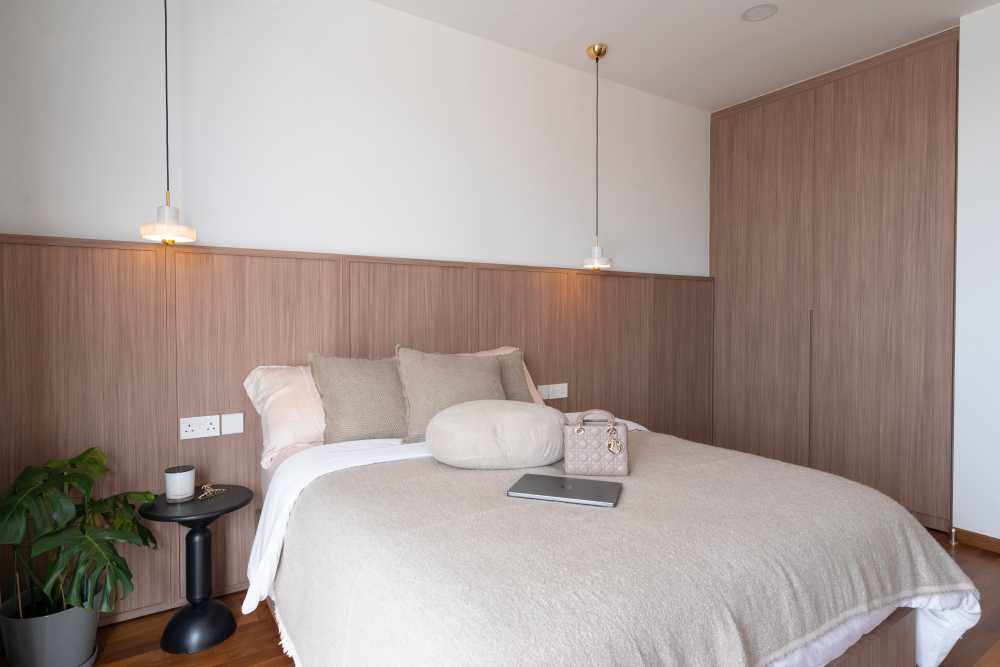 Modern Bedroom with Bookshelf and Platform Bed