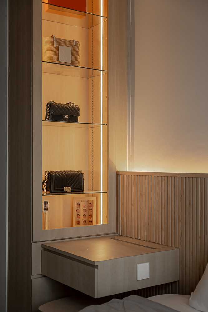 Scandinavian Bedroom with Bedside Table and Bedroom Dresser