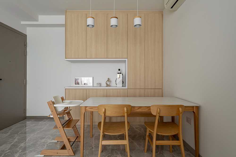 Scandinavian Dining Room with Downlights and Dining Table