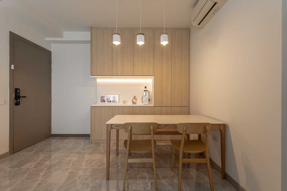 Scandinavian Dining Room with Downlights and Dining Table