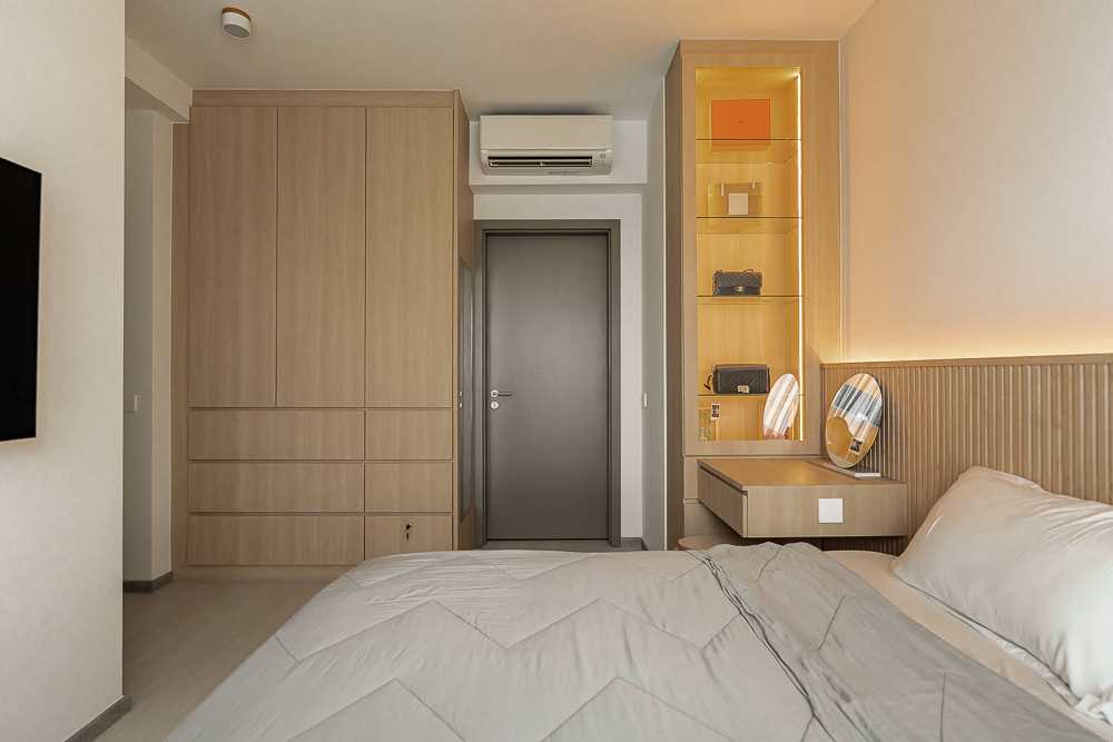 Scandinavian Bedroom with Wardrobe and Bedside Table