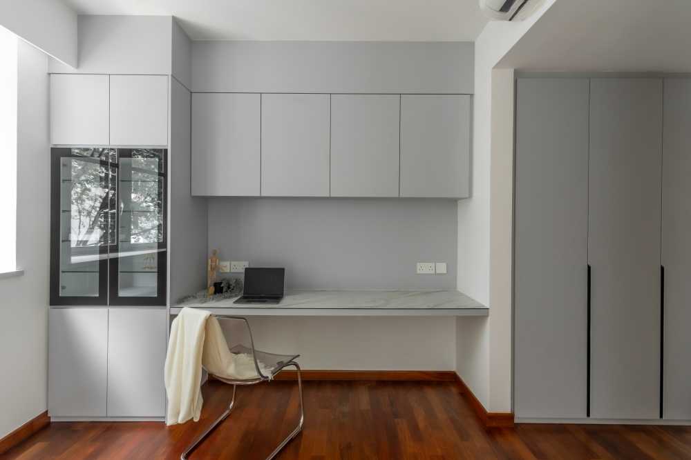 Minimalist Bedroom with Bookshelf and Wardrobe