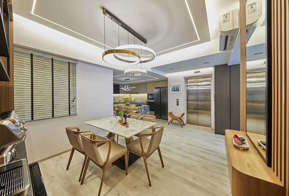 Contemporary Dining Room with Dining Table and Lighting