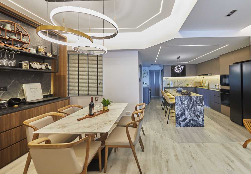 Contemporary Dining Room with Cove Lighting and Dining Table